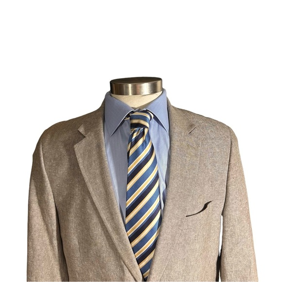 Stafford Mens Natural Brown 2 Button Linen Sports Jacket Size 44R Summer Wedding - Picture 3 of 16